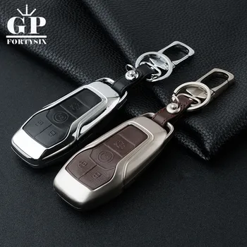 

4 Buttons Zinc Alloy+Leather Keychain Car Key Cover Case Shell Bag For Lincoln MKX MKZ MKC Ford taurus Car Key Accessories