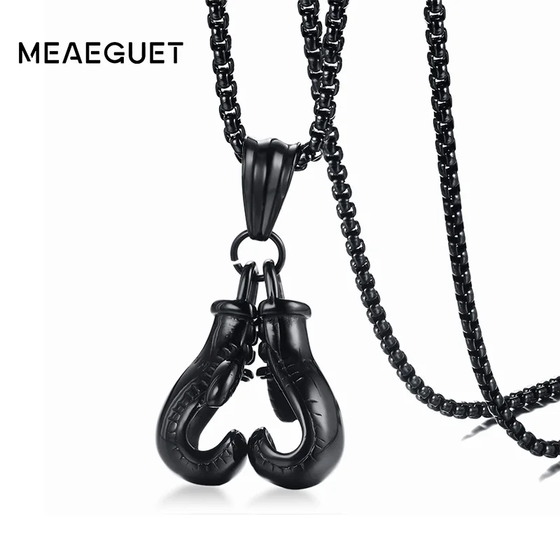 

Meaeguet Stainless Steel Chain Pair Boxing Glove Pendant Charm Fitness Rock Punk Jewelry Collar de Cadena Cool Necklace