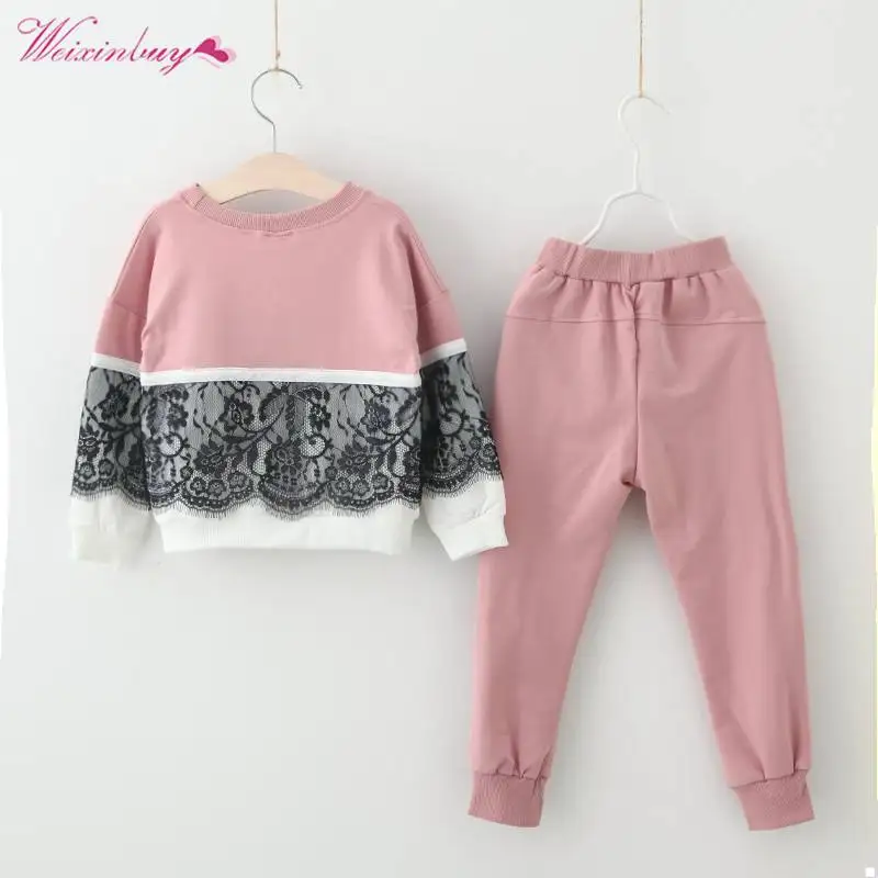 

2018 WEIXINBUY Autumn Toddler Kids Sweatshirt Baby Girls Outfits Fashion Lace Clothes + Pants Set 2Pcs