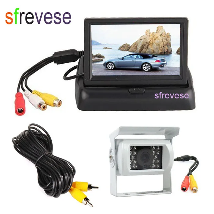 

4.3" LCD Foldable Monitor Car Rear View Kit + White 18 LED IR Night Vision Car Reversing Parking Backup Camera with 10m Cable