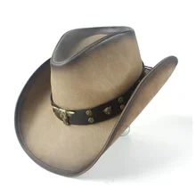 Модная мужская западная ковбойская шляпа с панк кожаным ремешком для джентльмена Sombrero шляпа размер 58-59 см