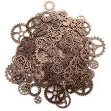 Alrededor de 120 g/lote DIY joyería que hace Metal Vintage engranajes mixtos colgante de engranaje Steampunk encantos pulsera accesorios (antiguo rojo cop