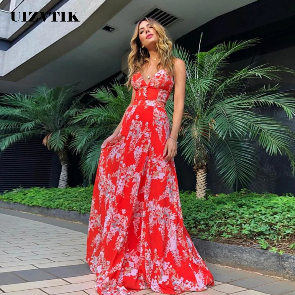 

Summer Dress Women 2019 Casual Floral Boho Beach Maxi Dresses Female Sexy Deep V Neck Backless Long Party Dress Bandage Sundress