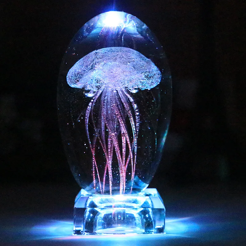 Conduzida da Água-viva Lâmpada do Bebê das Crianças Lampara de Cristal Animais para Presentes do Miúdo Luz da Noite Peixes Marinhos Lâmpadas Decoração Luz 3d 6 Luz conduzida da água viva 3d lâmpada