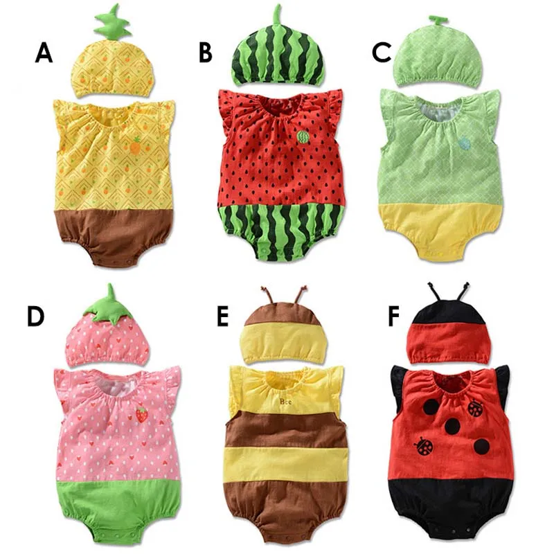 CN-0-2T-Summer-Baby-s-Sets-Fruit-bee-watermelon-ladybug-Sleeveless-cartoon-Bodysuits-cute-hat