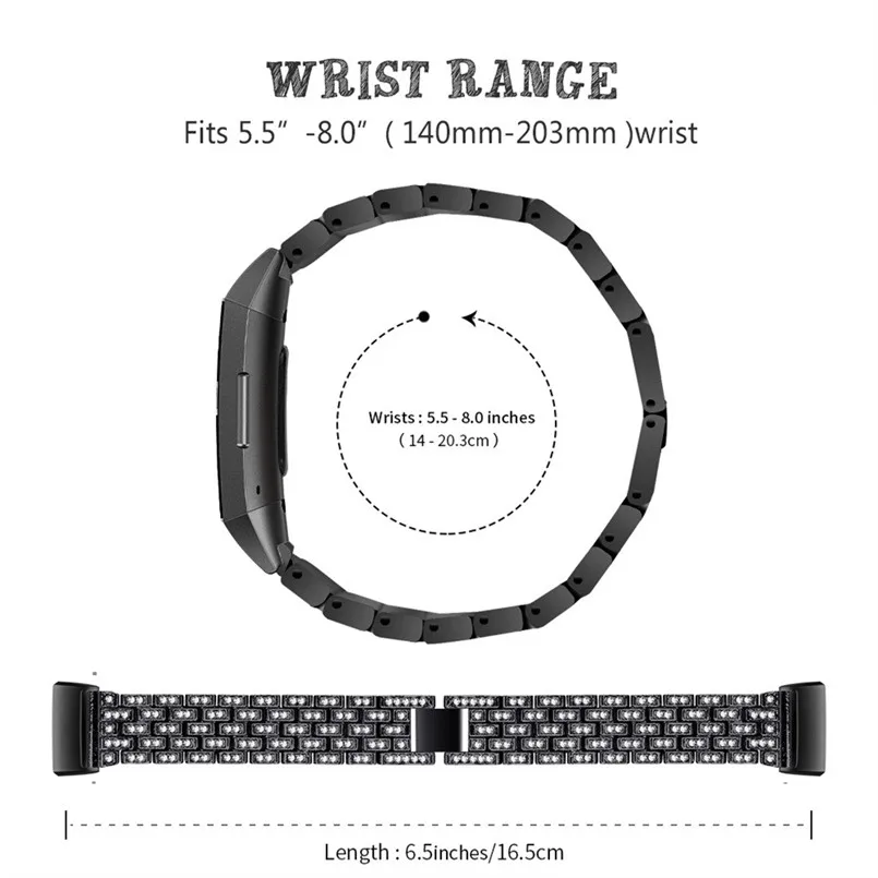 Bling все сплав одножильный провод сетчатый Браслет ремешок для FitBit Charge 3 умные наручные часы диапазон 5,5-8,0 дюймов 40MR13