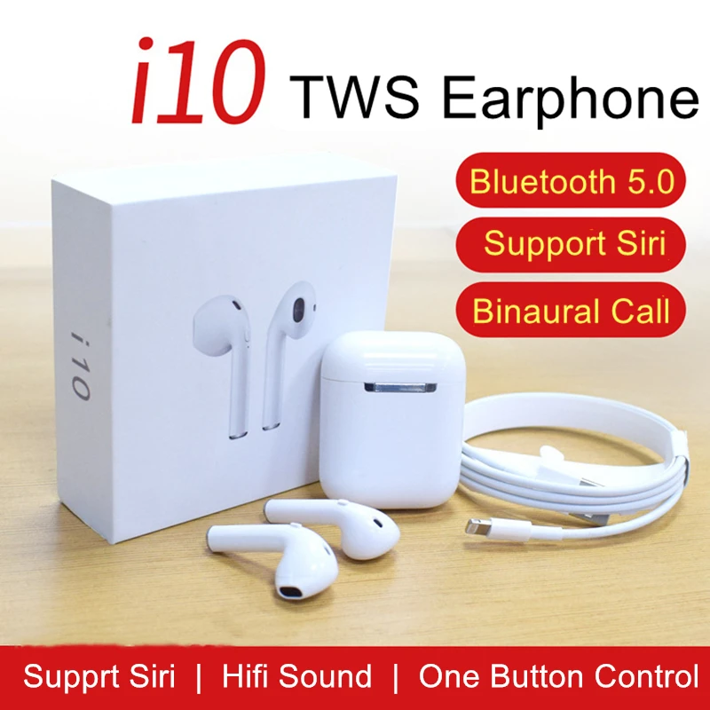 

i10 TWS Bluetooth Earphone Air Pods Wireless earphones One-Button control Earbuds Stereo Earbuds for Phone With Charging case