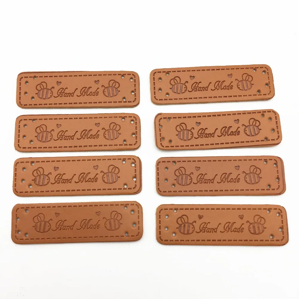 20pcs PU Leather Tags On Clothes Garment Labels DIY Clothing Sewing Patches For