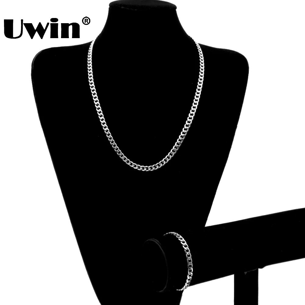 

2017 Classical Hiphop Jewelry Popular Men High Quality Color Retention Cuban Chain Necklace And Bracelet Set