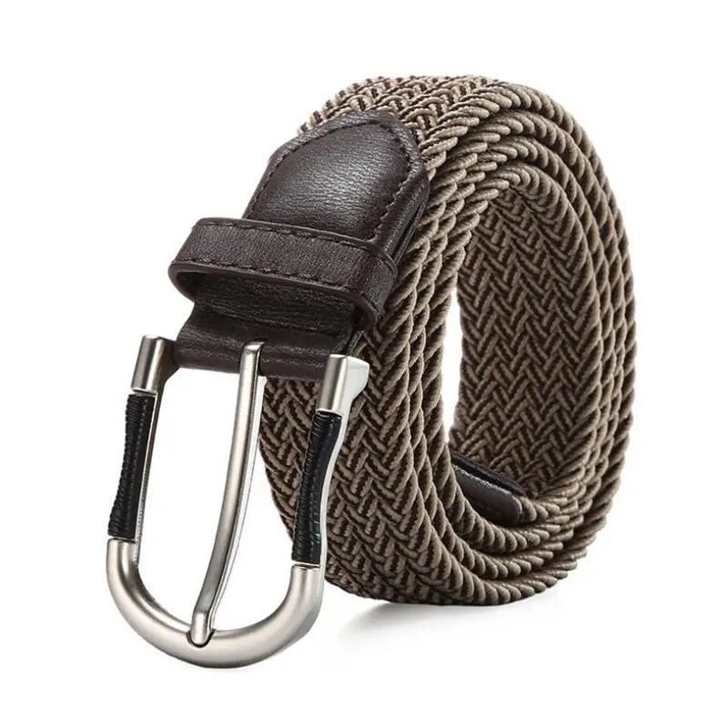 Khaki black BOKADIAO мужской и женский эластичный пояс с пряжкой плетение эластичная ткань пояс нейлон Роскошные джинсы ремни для мужчин пояс черный ремень мужской - Color: Khaki black