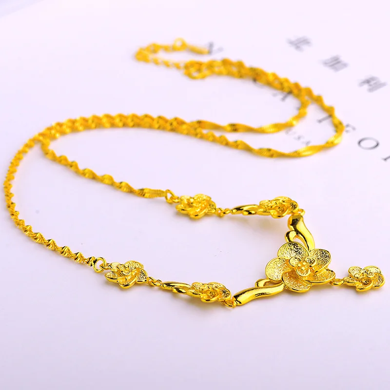 

Retro Flowers Gold Filled Women Pendant Necklace Pretty Bridal Jewelry Gift