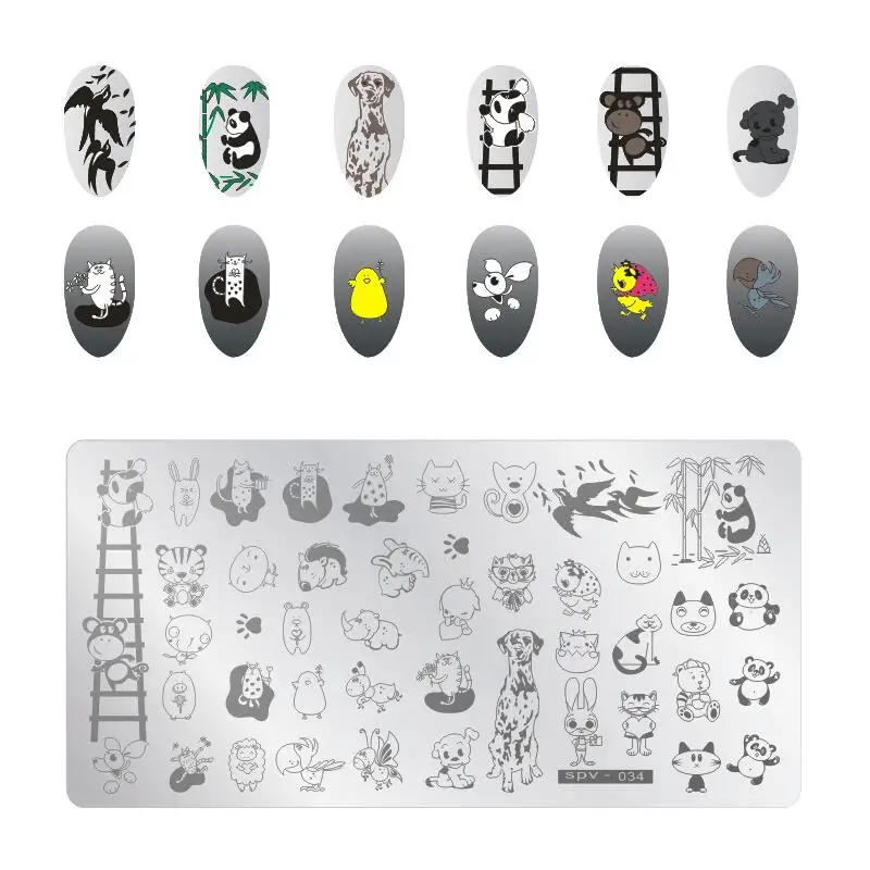 Дизайн ногтей штамп шаблон мультфильм Животные вечерние штампы маникюрные пластины трафаретные гвозди украшения