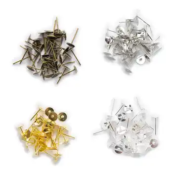 

100 Piece 4 Color Earring Base Flat Pad Earstud Earrings Findings DIY Accessories Jewelry Making Fit 6mm Cabochon Cameo Settings