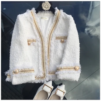 

New Lady's coat lady's tweed pressed gold banquet dress 2018 autumn winter lady's short coat.