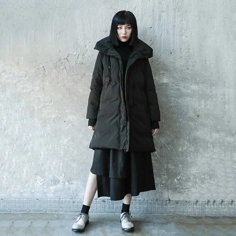 2018 Hiver xitao De Longues Femelle Col Couleur Plein Bandage Nouvelles Manteau Manches Mode Parka Femmes Corée Roulé Solide Black Lyh2380 0r0AYqw