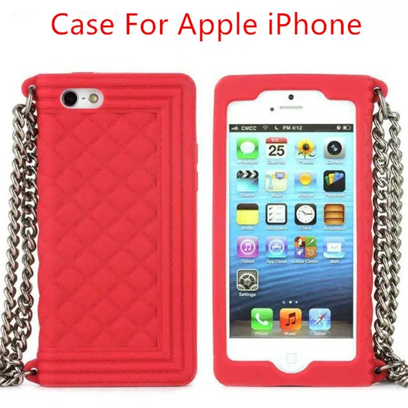 

For iPhone 6S Luxury Brand Lanyards Chain Silicone Case For iPhone 5s 6 7 8 Plus Handbag Skin Cover Messenger Phone Bag