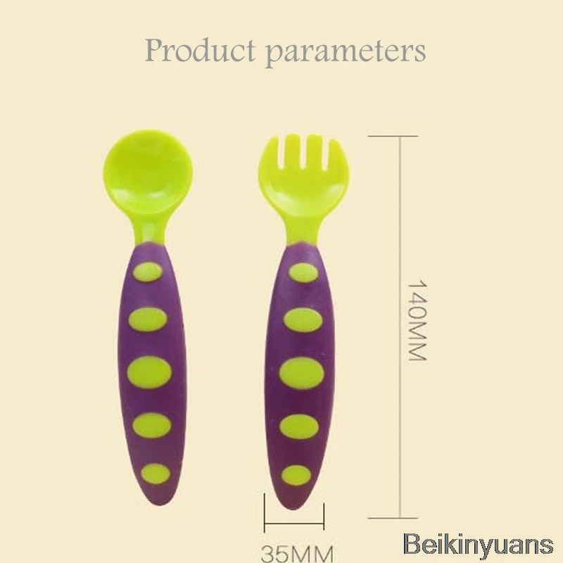 Детская посуда красочная страховка PP материал ложка+ вилка Нескользящая 2 шт блюдо качество ручка из термопластического эластомера Дети обучения посуда