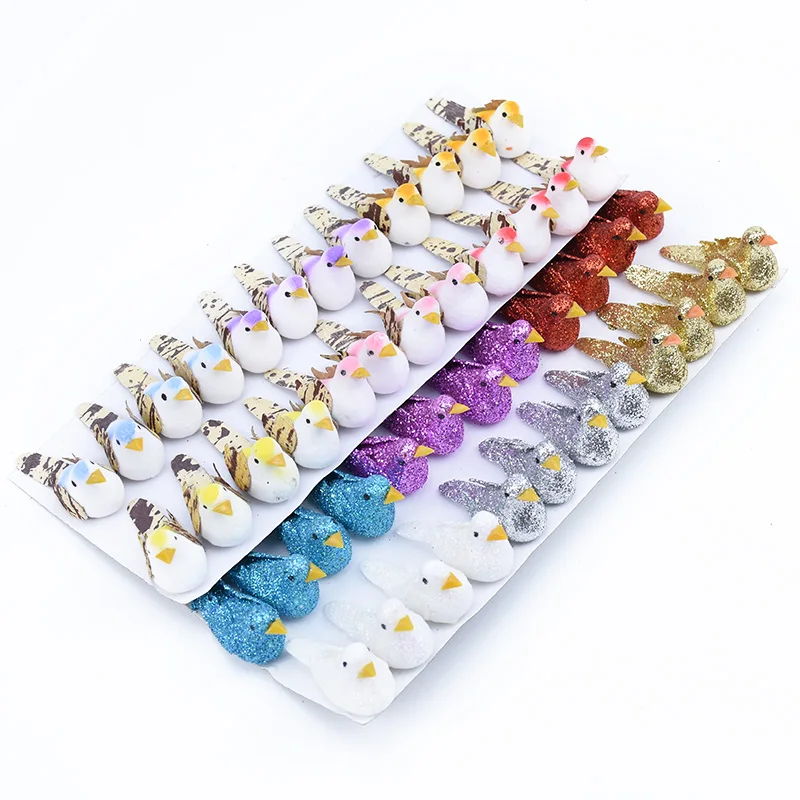 24pcs Artificial Plants Fake Foam Needlework Bird Fridge Sticker Christmas Wreath Decorations for Home Wedding Party Kids Toys