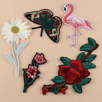 

1 Pcs Rose Flower Flamingo Butterfly DIY Clothing Patches Big Iron Applique Embroidered for T-Shirt Fabric Sewing Accessories