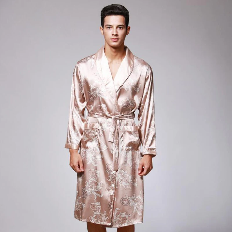 KWAN. Z мужской Халат спиннинг Шелк Кимоно с длинными рукавами халат longo пижамы мужской халат Китайский халат с рисунком драконов мужские albornoz