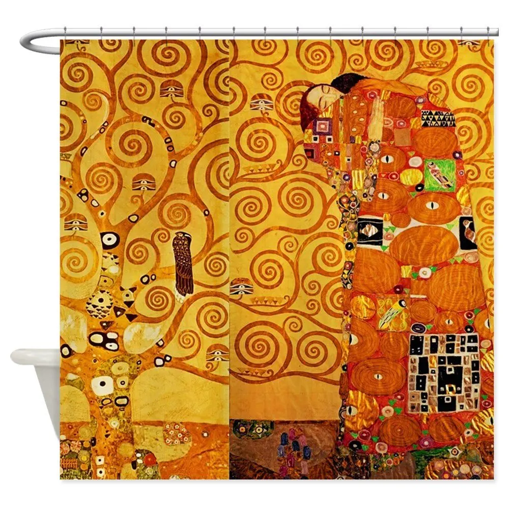 Gustav Klimt Tree Of Life Art Nouveau Shower Curta Decorative Fabric Curtain 12 Hooks Curtains Bath Customize Wholesale | Дом и сад
