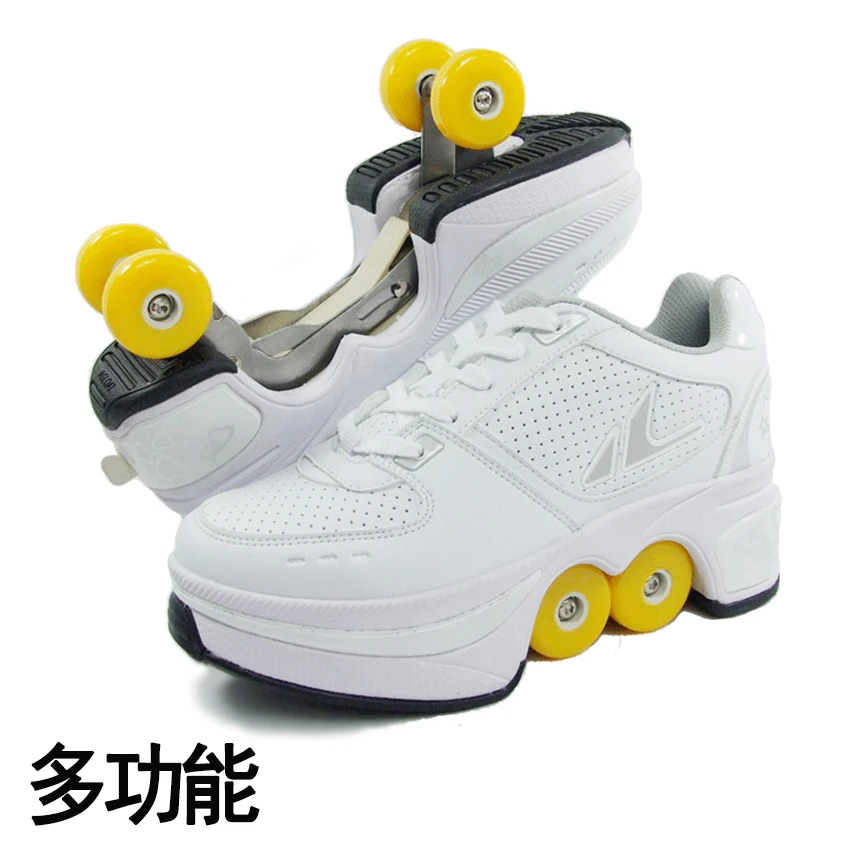 YOUSIOI Deformation Roller Shoes Retractable Skating Shoes That Turn into Rollerskates Outdoor Parkour Shoes with Wheels for Girls Boys Skates Rollerskate Wheel Shoes 