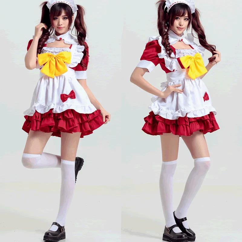 Японский сладкий платье горничной милый бант фартук косплей горничной Coctume для женщин платье лолиты для девочек униформа горничной - Цвет: maid dress 3