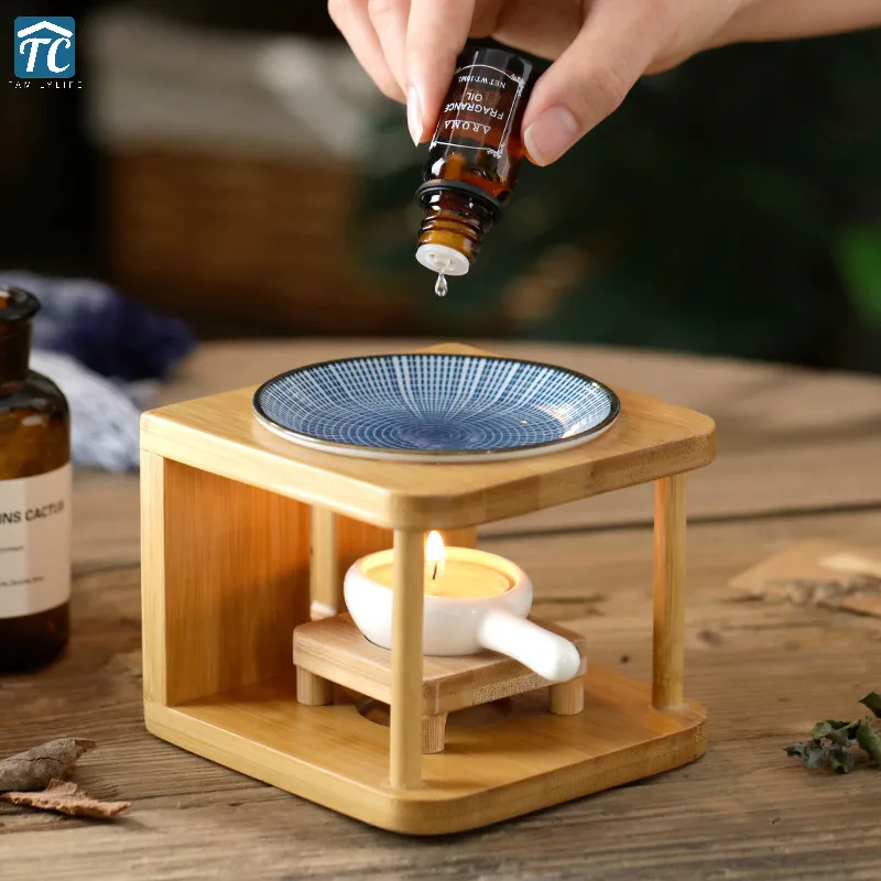 

Candle Aromatherapy Lamp Incense Burner Living Room Natural Bamboo Seat Oil Lamp Household Furnace Romantic Candles Holder
