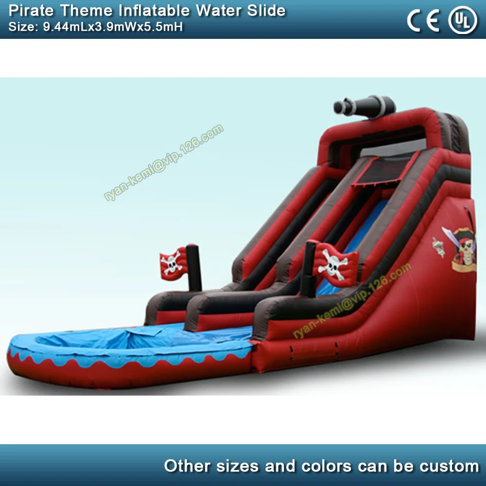 9.4mLx3.9mWx5.5mH Pirate theme giant inflatable water slide with pool for adults kids inflatable water park toy wet slide front