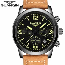 GUANQIN повседневные часы мужские брендовые Роскошные мужские кварцевые часы водонепроницаемые спортивные военные часы мужские кожаные часы relogio masculino