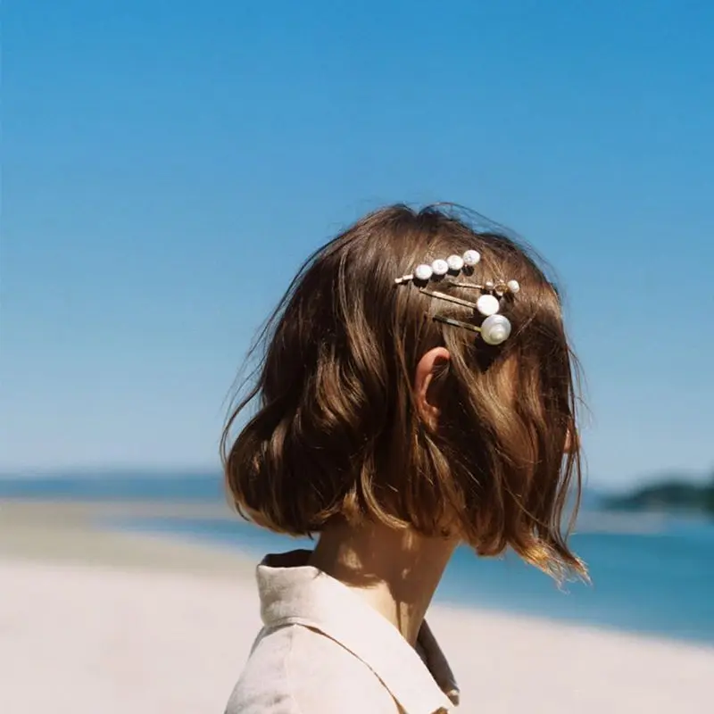 

Summer Women Girl Colored Imitation Pearl Hairpin Ocean Seashell Conch Metal Alloy Hair Clip One Word Straight Barrette