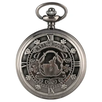 

Rabbit House Series Pocket Watch for Women Men Fashion Large Dial Quartz Pocket Watch Retro Classic Alloy Thick Link Chain Clock