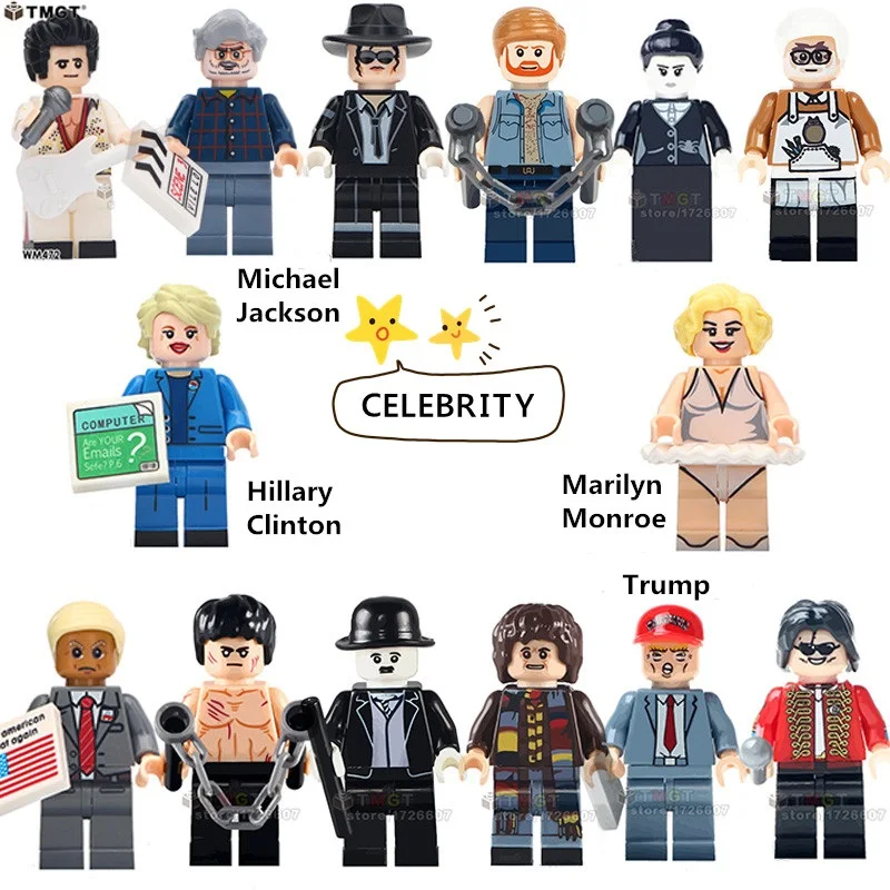 

Single Legoings Hillary Clinton John Trump Marilyn Monroe Elvis Presley Freddies Figures Building Blocks Toys for Children gifts