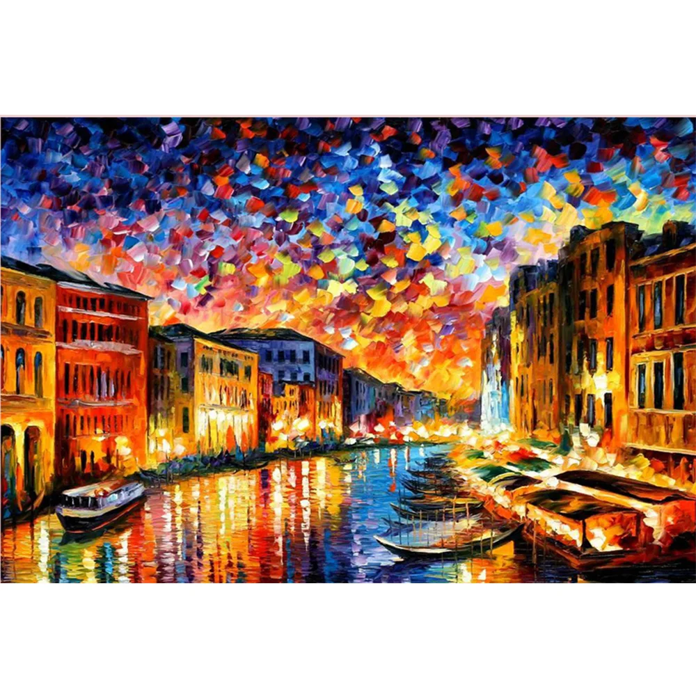 

Li Loye Needlework Diamond Painting Cross Stitch Abstract landscape boat Diamond Embroidery Round Rhinestone Mosaic Picture AA53