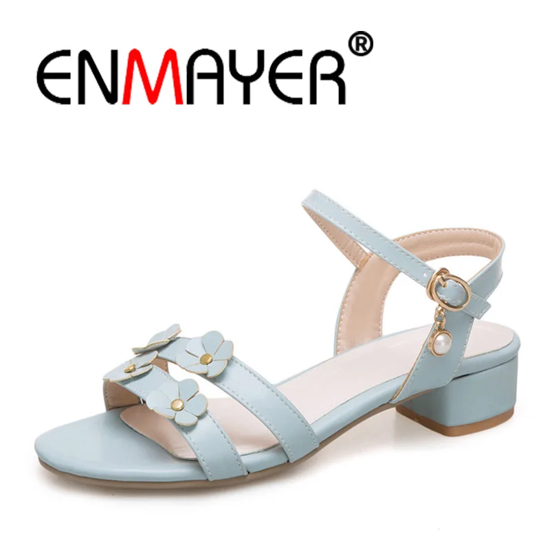 

ENMAYER New Square Heel Sandals Women 2018 Summer Comfortable Heels Round Toe Fashion Shoes Woman Casual Sandalias Mujer WHY38