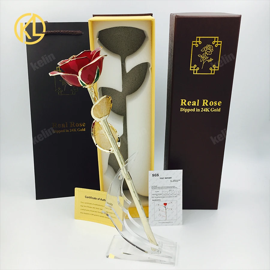 

HOT 11 inches Real Rose dipped 24K Gold Plated red preserved Rose flower with nice gift box for wedding gifts for selection