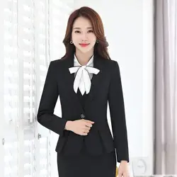 Весна Осень Формальные женские черные женские куртки блейзеры элегантный тонкий длинный рукав офисная форма стиль