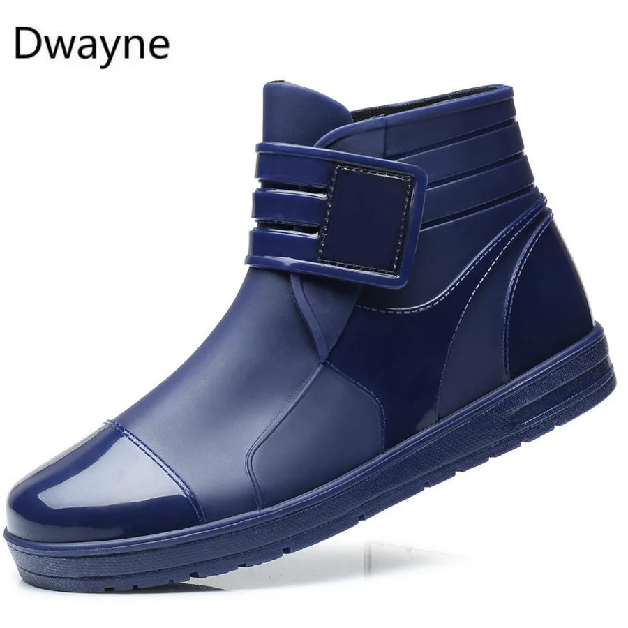 Prix Dwayne 2018 Mode Étanche EN PVC RainBoots Étanche Plat Chaussures Hommes Noir Rainboots En Caoutchouc Bleu Cheville Bottes Boucle Botas