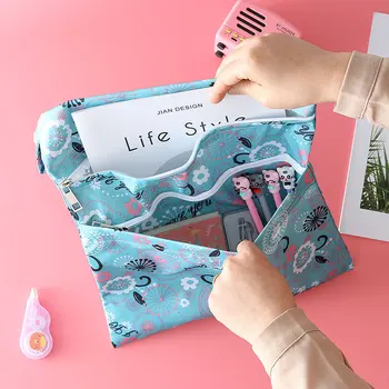 

Creative Oxford Document Bag with Zipper Waterproof Student Stationery Storage Bag Two Layer Folder Organizer School Supplies
