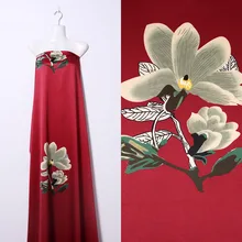 100x150 см китайский шелк влажная Марля тканевые с принтом большой цветок вина красный DIY для платья Cheongsam SX03