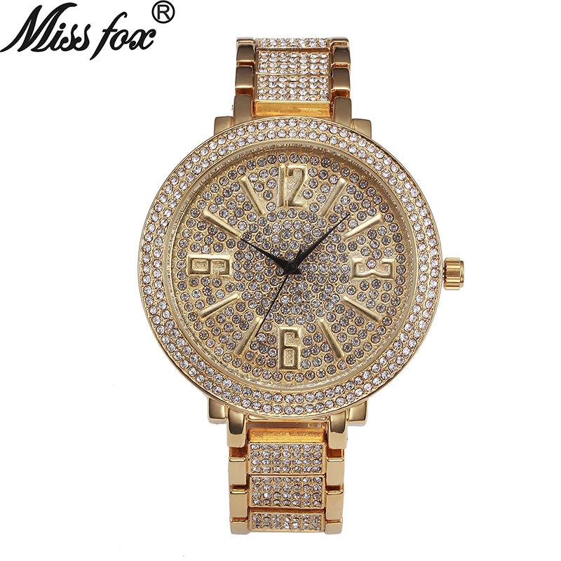 

Miss Fox Big Face Watches For Women Fashion Japanese Quartz Movement Full Diamond Watch Female Large Dial Arabic Numeral Watches