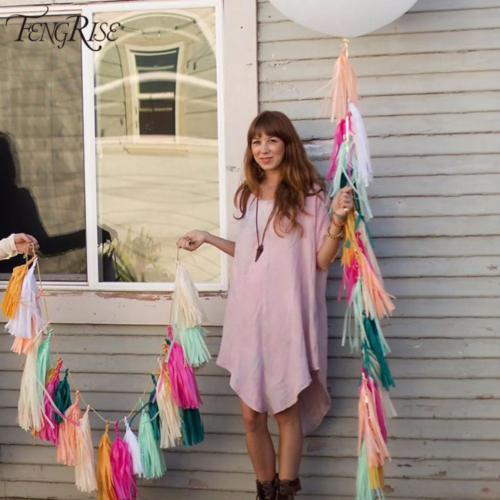 FENGRISE 10Pcs 2Bags 35cm Tissue Paper Tassels Garland Wedding Home Decor Crafts Birthday Party Events Supplies Balloons Ribbon