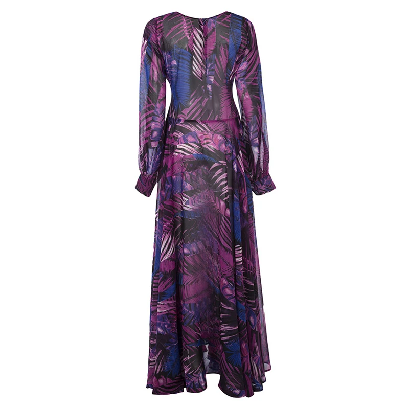 BONGOR LUSS Casual Long Lantern Sleeves Dress Green Tropical Beach Vintage Maxi Dresses Boho Sexy V Neck Belt Plus Size S-3XL (5)