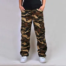 Мужские брюки большого размера из чистого хлопка; брюки-карго с карманами; удобные камуфляжные брюки