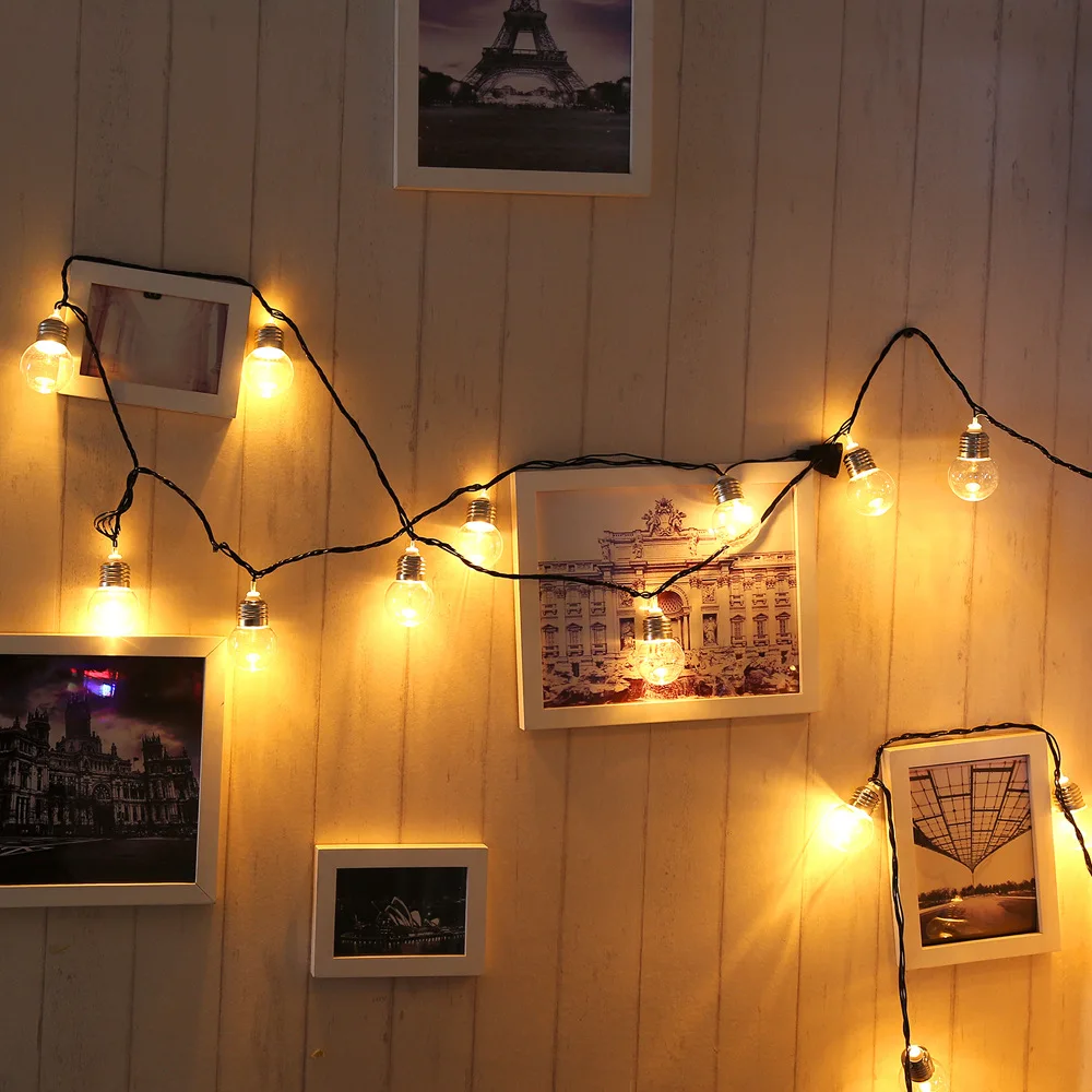 Светодиодный светильник в стиле ретро с вилкой европейского и американского стандарта, 6 м, 220 В, 110 В, 20 светодиодный светильник с прозрачными шариками, теплый белый светильник на Рождество, праздник, свадьбу, гирлянда, домашний декор