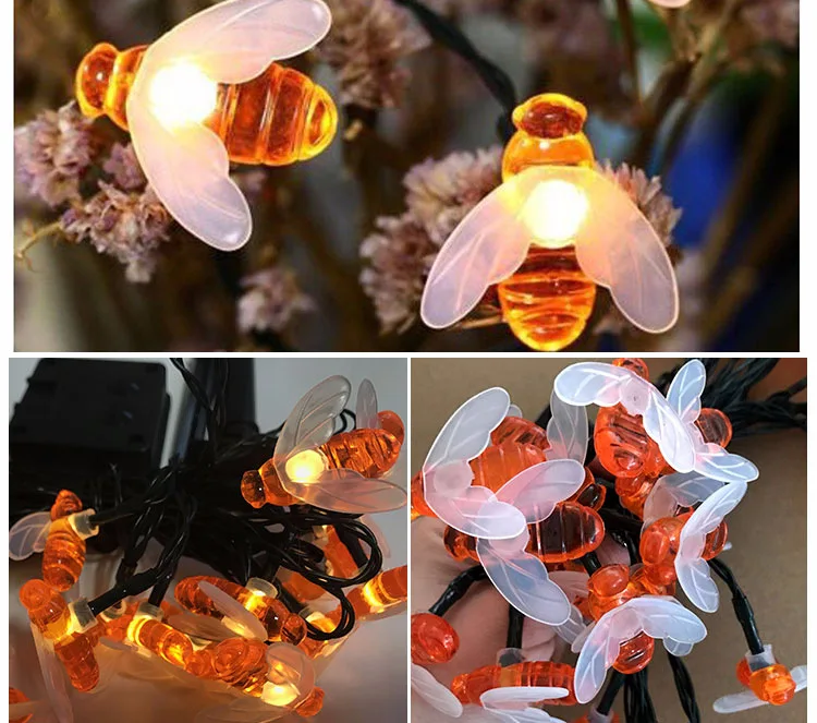 Bee String Lights 20/50 Led Outdoor Solar Power LED Strings Waterproof Garden Patio Fence Gazebo Summer Night Light Decoration