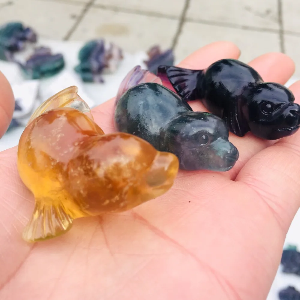 

1pcs High quality quartz crystal fluorite carving Marine animal natural stone and gem family decoration holiday gifts