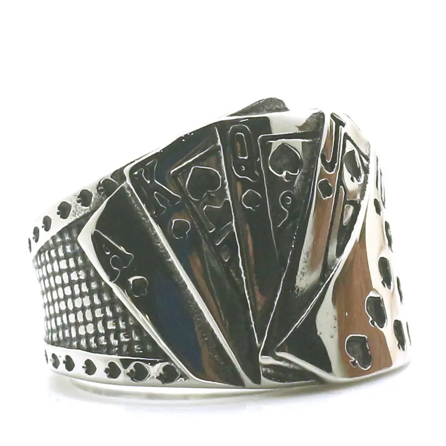 Size 7 To size 15 Mens Boys 316L Stainless Steel Cool Lucky AKQJ10 Poker Classic Newest Ring