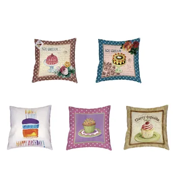 

Sweet Style Dessert Pattern White Cushion Cover Cake Donut Ice Cream Polyester Peach Skin Material Pillowcase Home Decorate Sofa