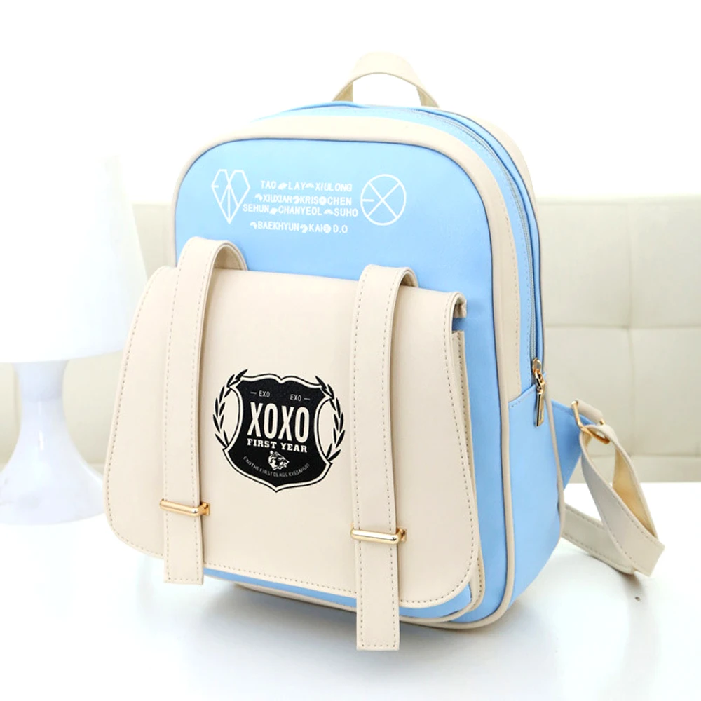 

Women Leather EXO Backpack Students Preppy Style School Bags Fashion Backpacks For Teenage GirlsTravel Bagpack Bolsoas Feminine
